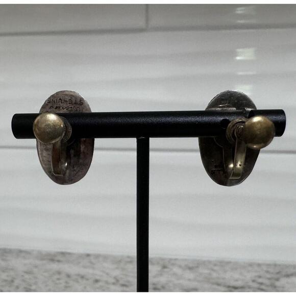 Vintage Sterling Silver Signed Black Onyx Warrior Face Screw Back Earrings - Picture 5 of 7